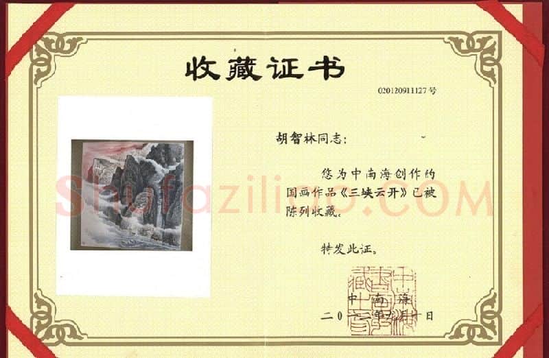 胡智林·收藏证书
