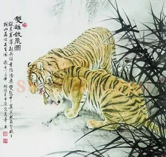 宗万华·双雄饮泉图