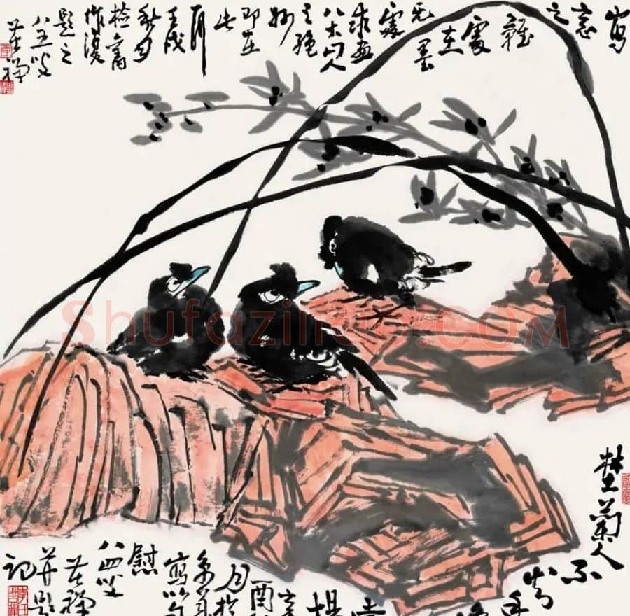 李苦禅·兰石八哥图