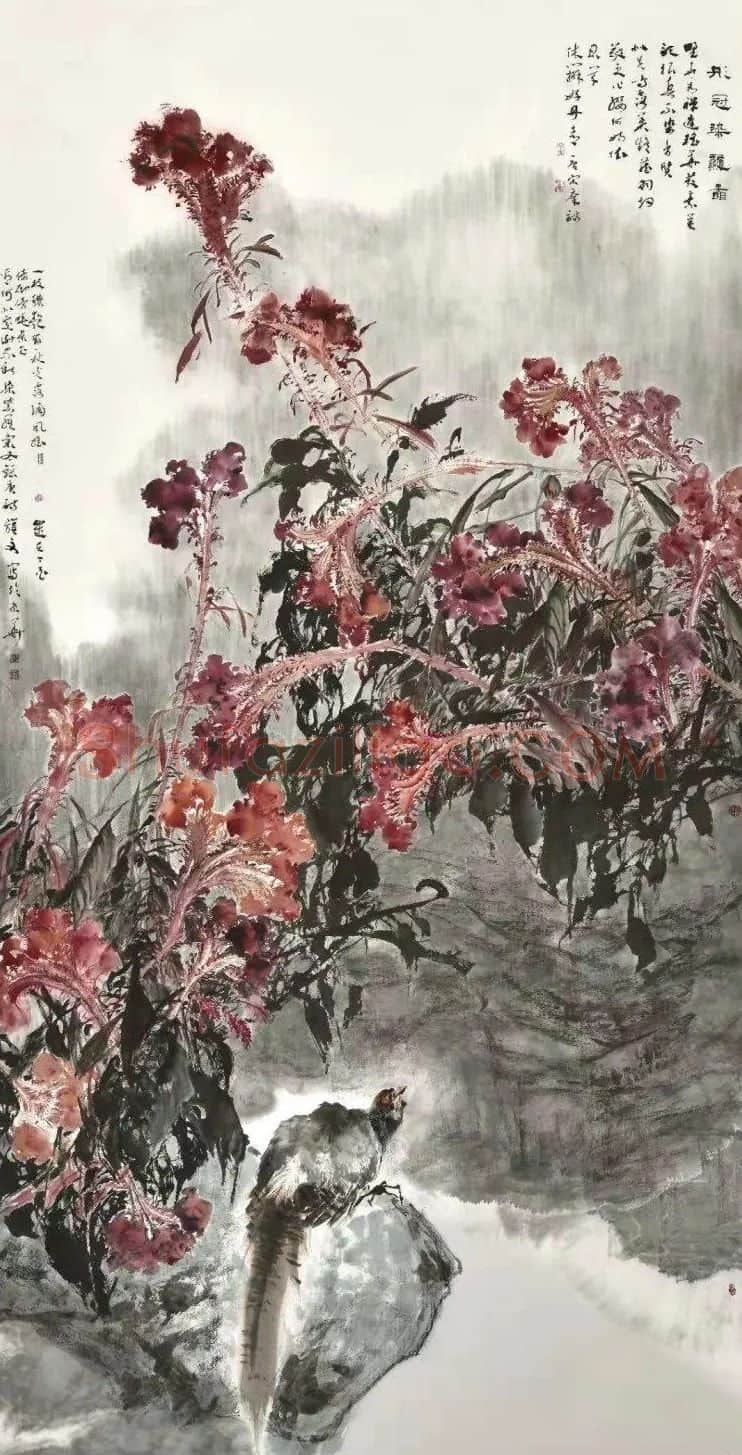 王旗文·《彤冠染秋图》