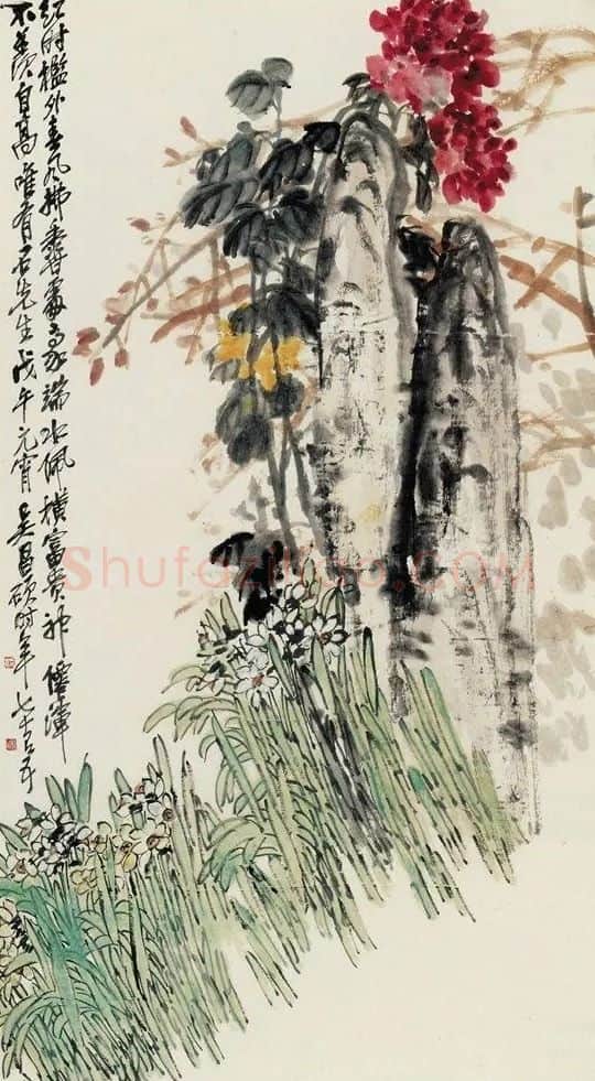 吴昌硕·牡丹水仙图
