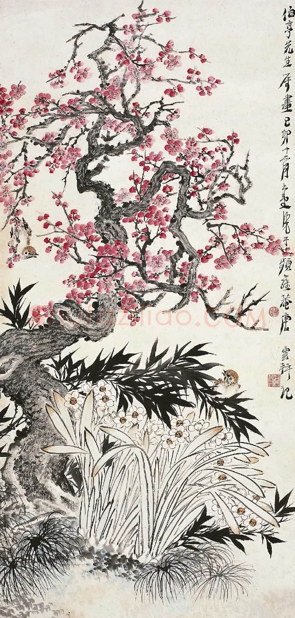 唐云·红梅水仙图
