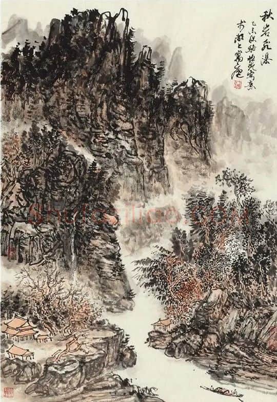 骆恒光·秋岩飞瀑