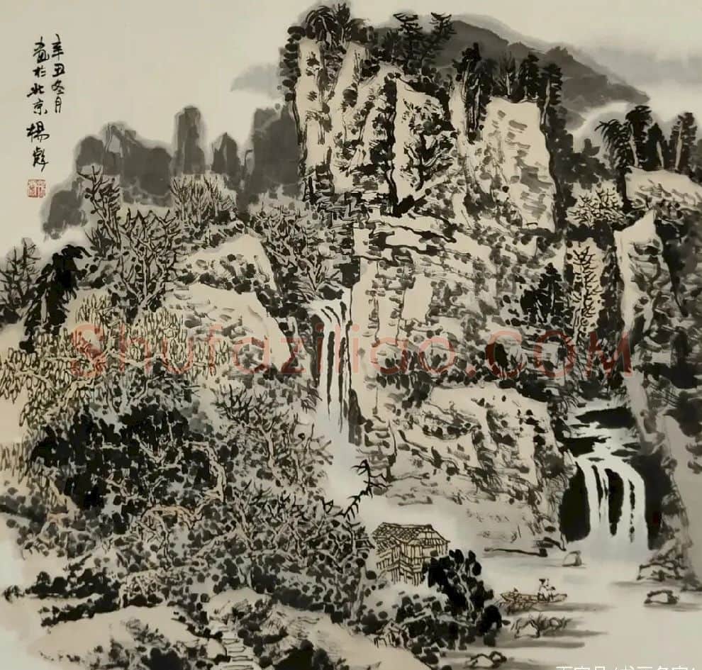 罗杨彪·溪谷晚翠图