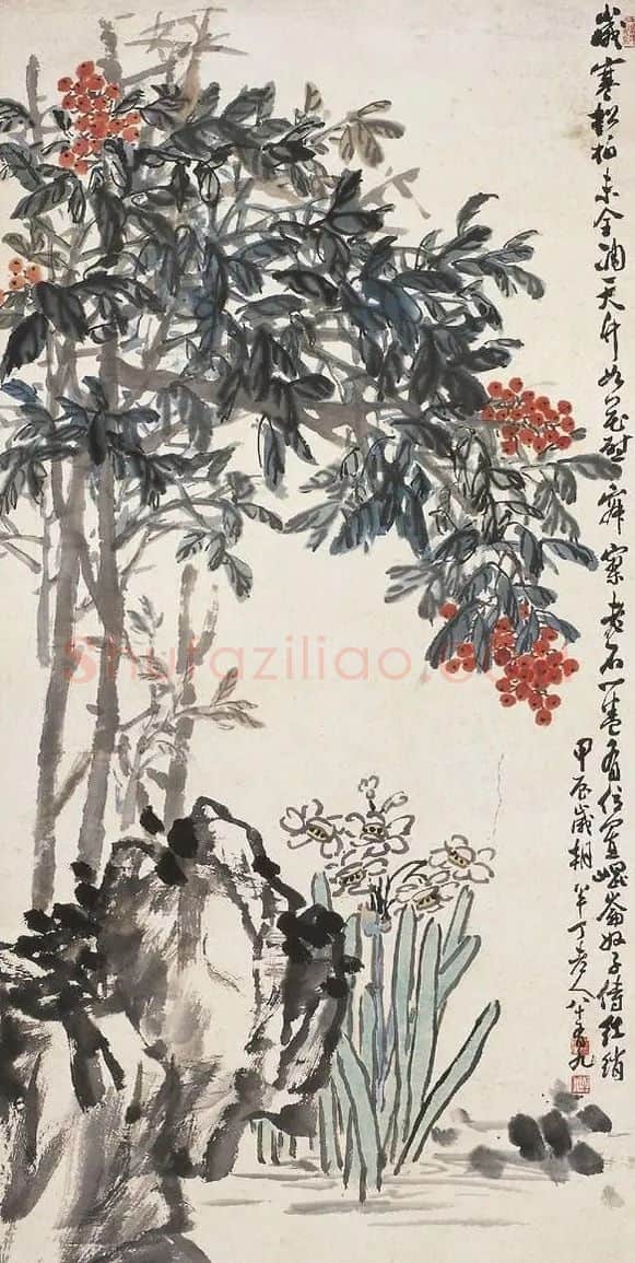 陈半丁·水仙天竹图