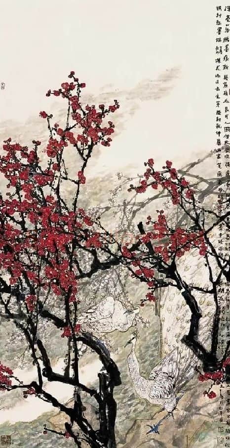 江文湛·红梅孔雀图