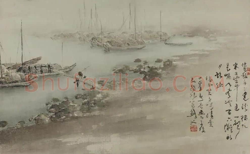 高剑父·渔港雨色