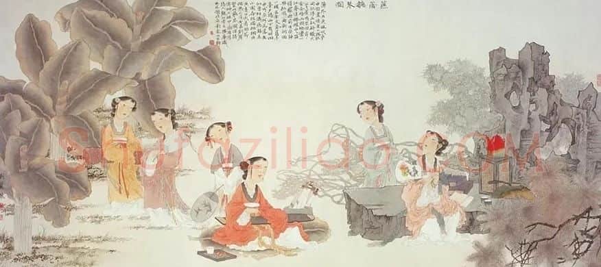 刘丽·蕉荫听琴图