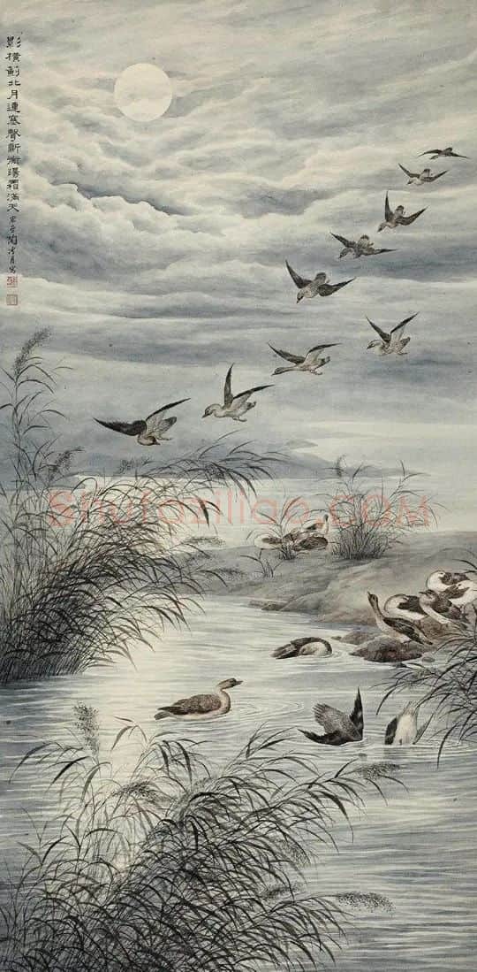 陶冷月·池塘芦雁图