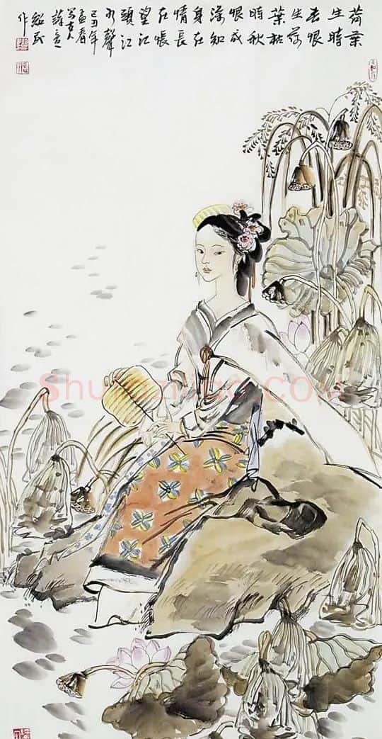 辛绍民·荷塘仕女