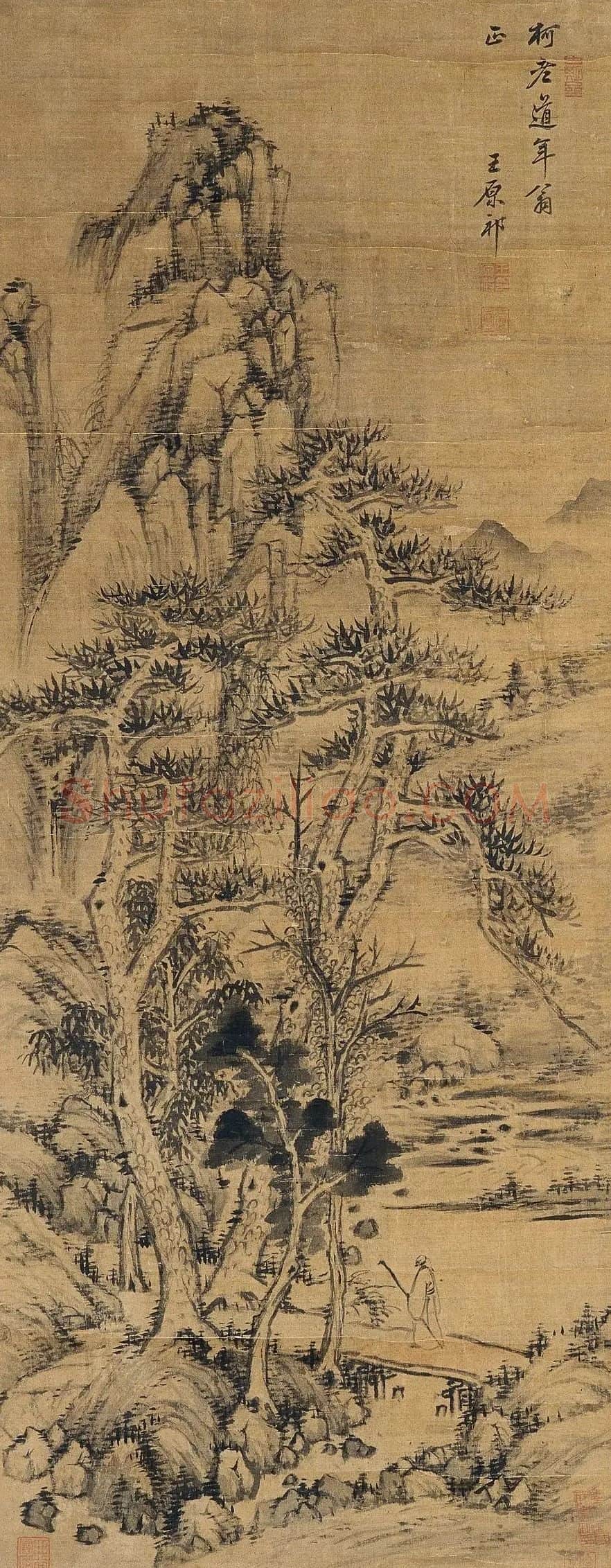 王原祁·疏林策杖
