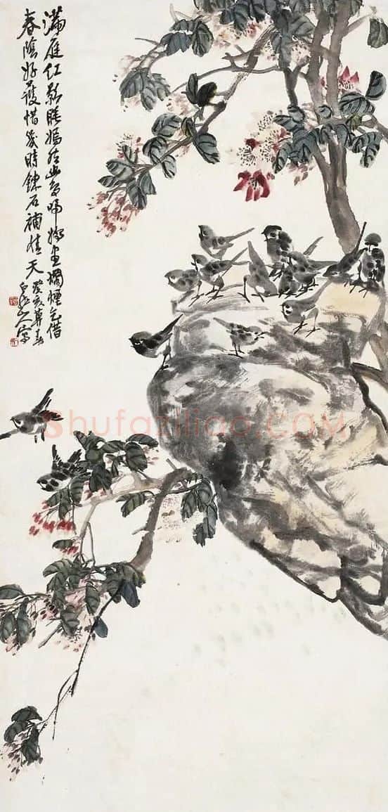 王一亭·春杏麻雀图