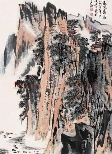 陆俨少·高阁危岩