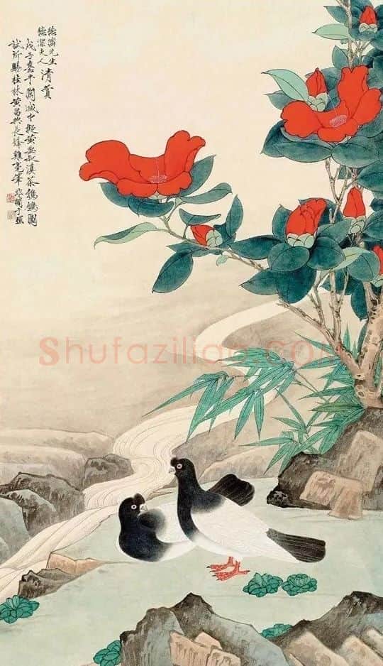 于非闇·滇茶鹁鸽图