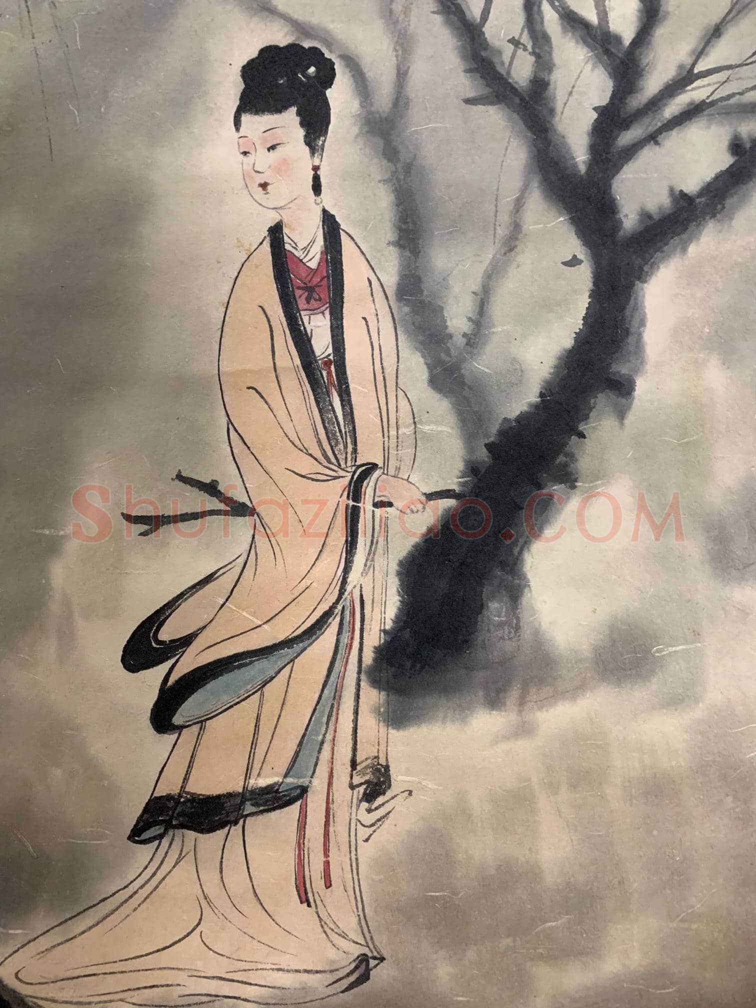 傅抱石《柳荫仕女图》，彰显古典女性之美 | 国画作品