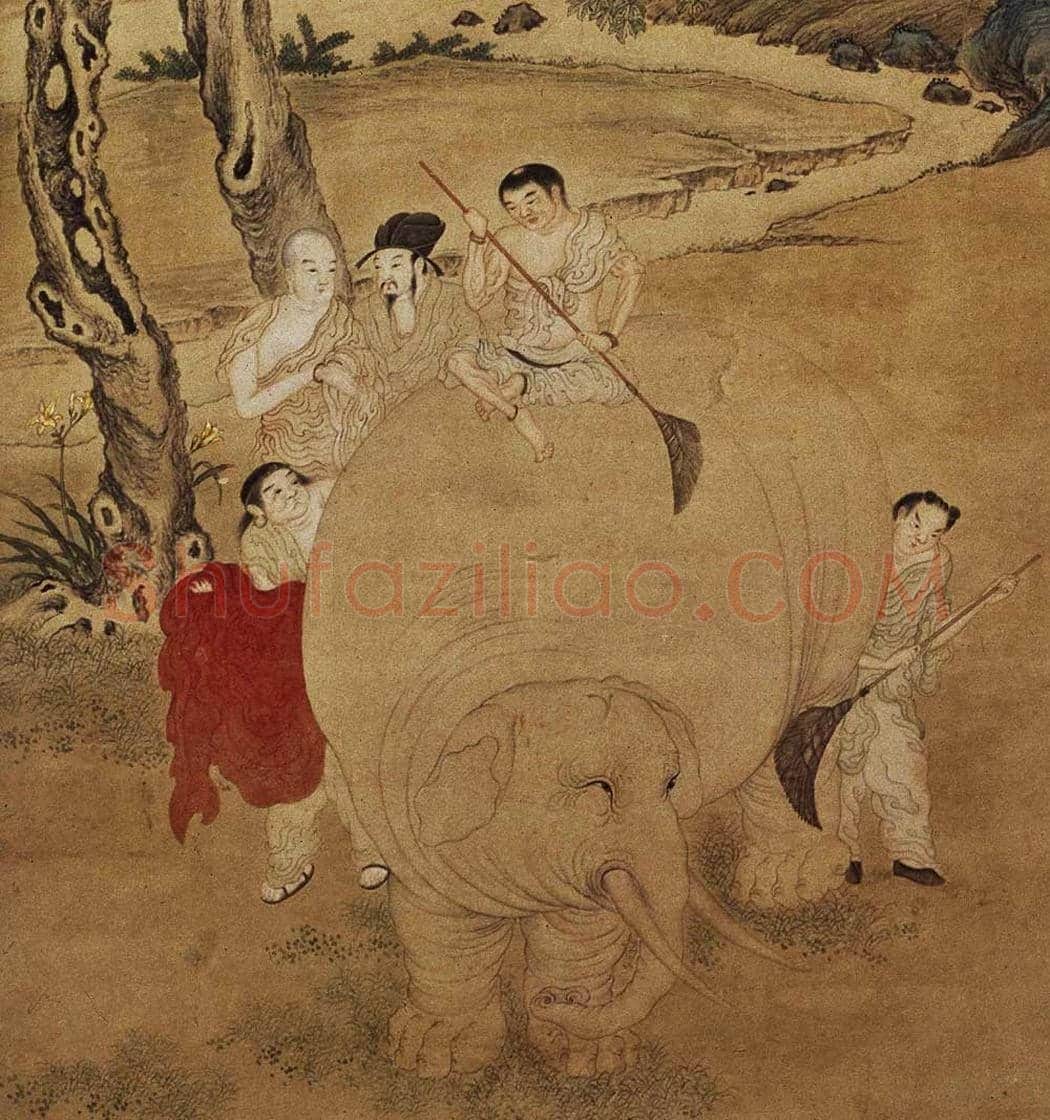 丁观鹏《乾隆皇帝洗象图轴》高清古画欣赏 | 著名国画图片
