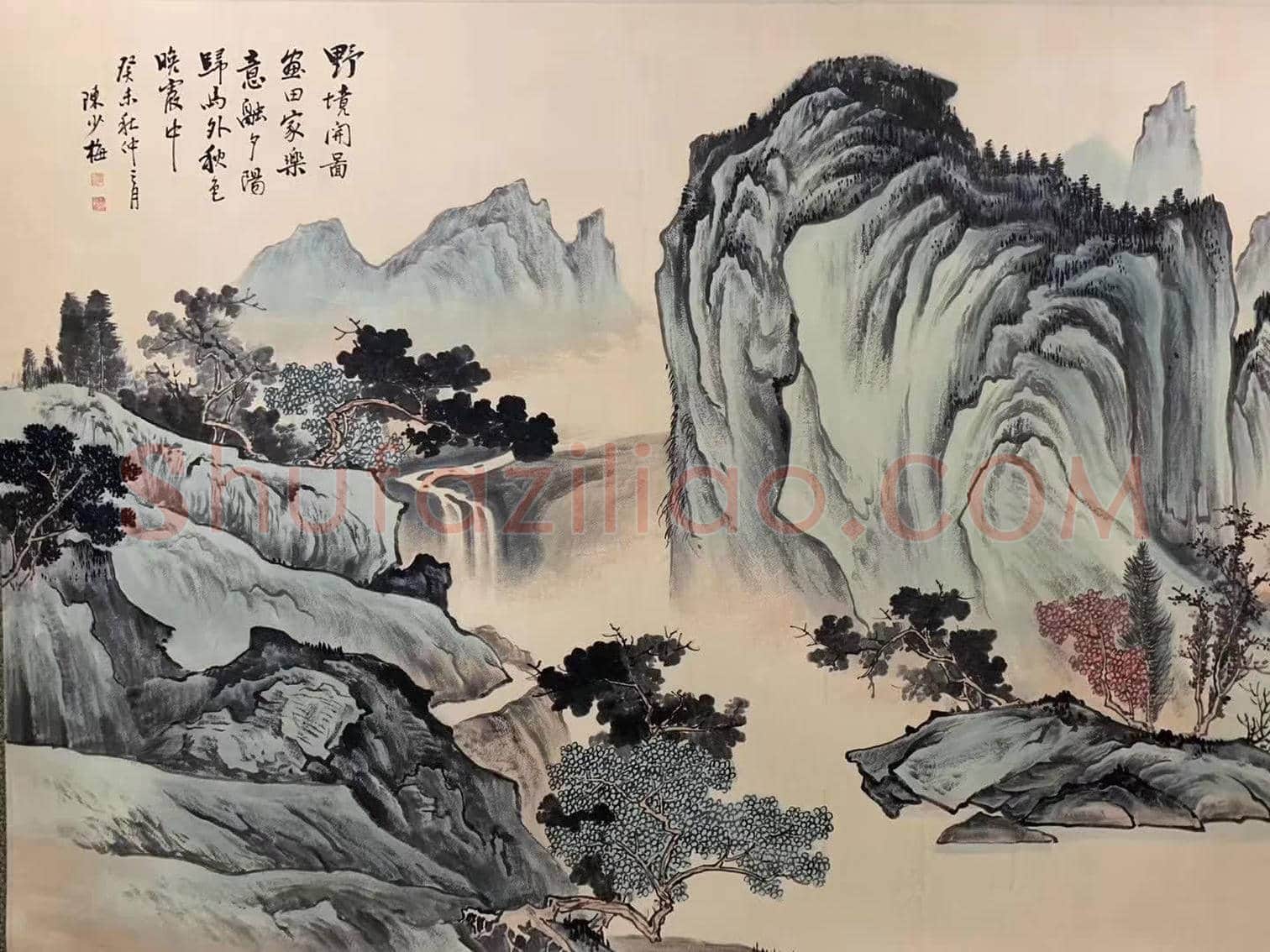 陈少梅丈二巨制《秋色晚霞图》,首度面世 | 国画作品