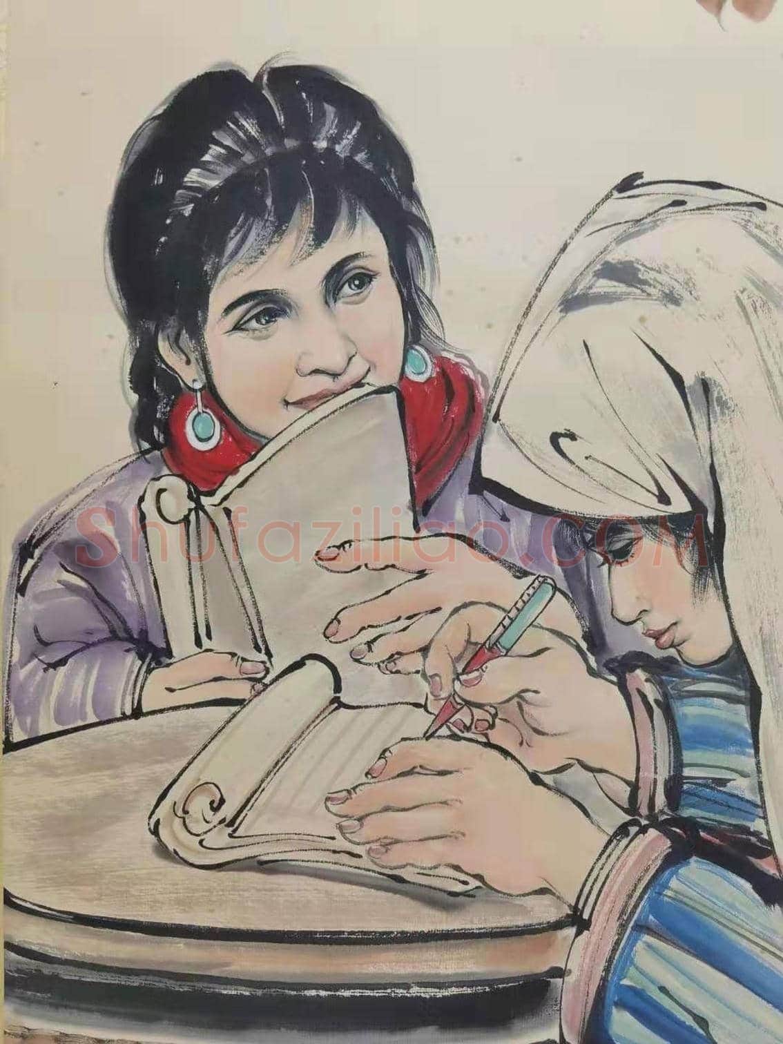 黄胄作品《学文化》,富有生活气息! | 国画赏析