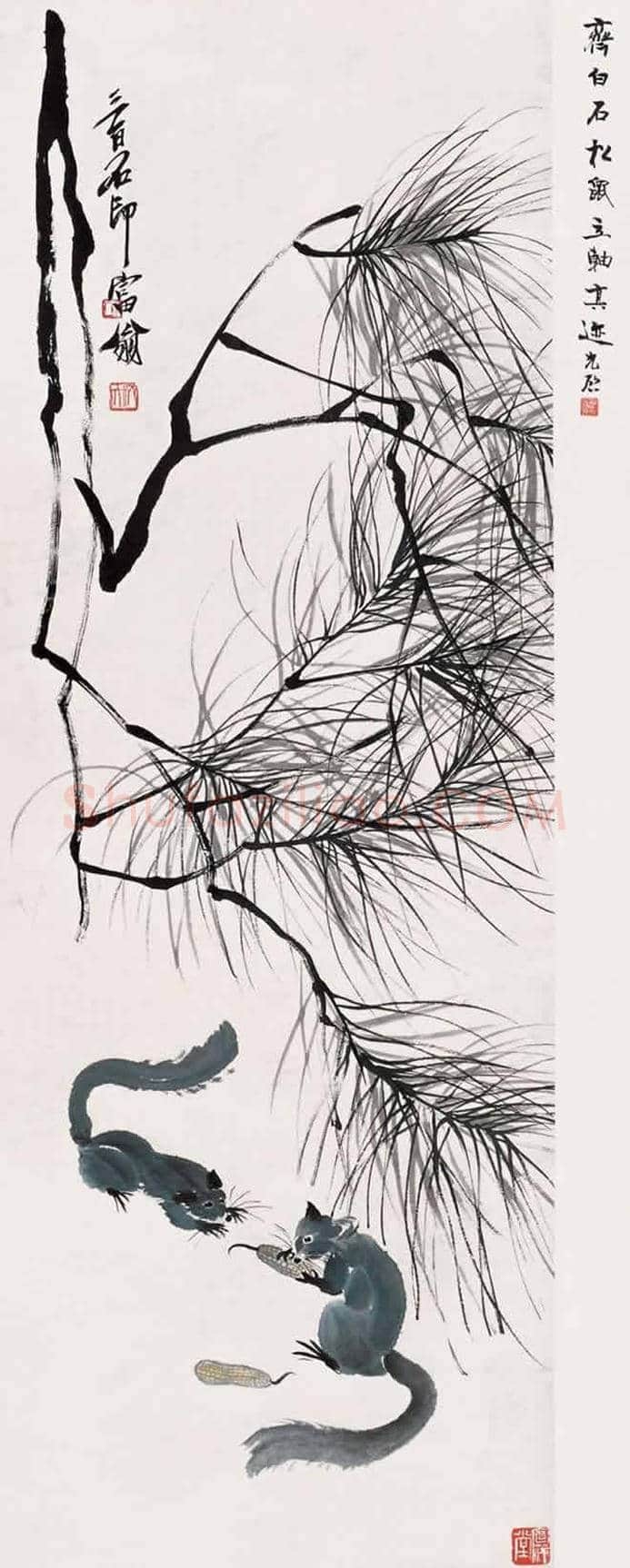 齐白石画笔下的烛台鼠戏 | 书画资料