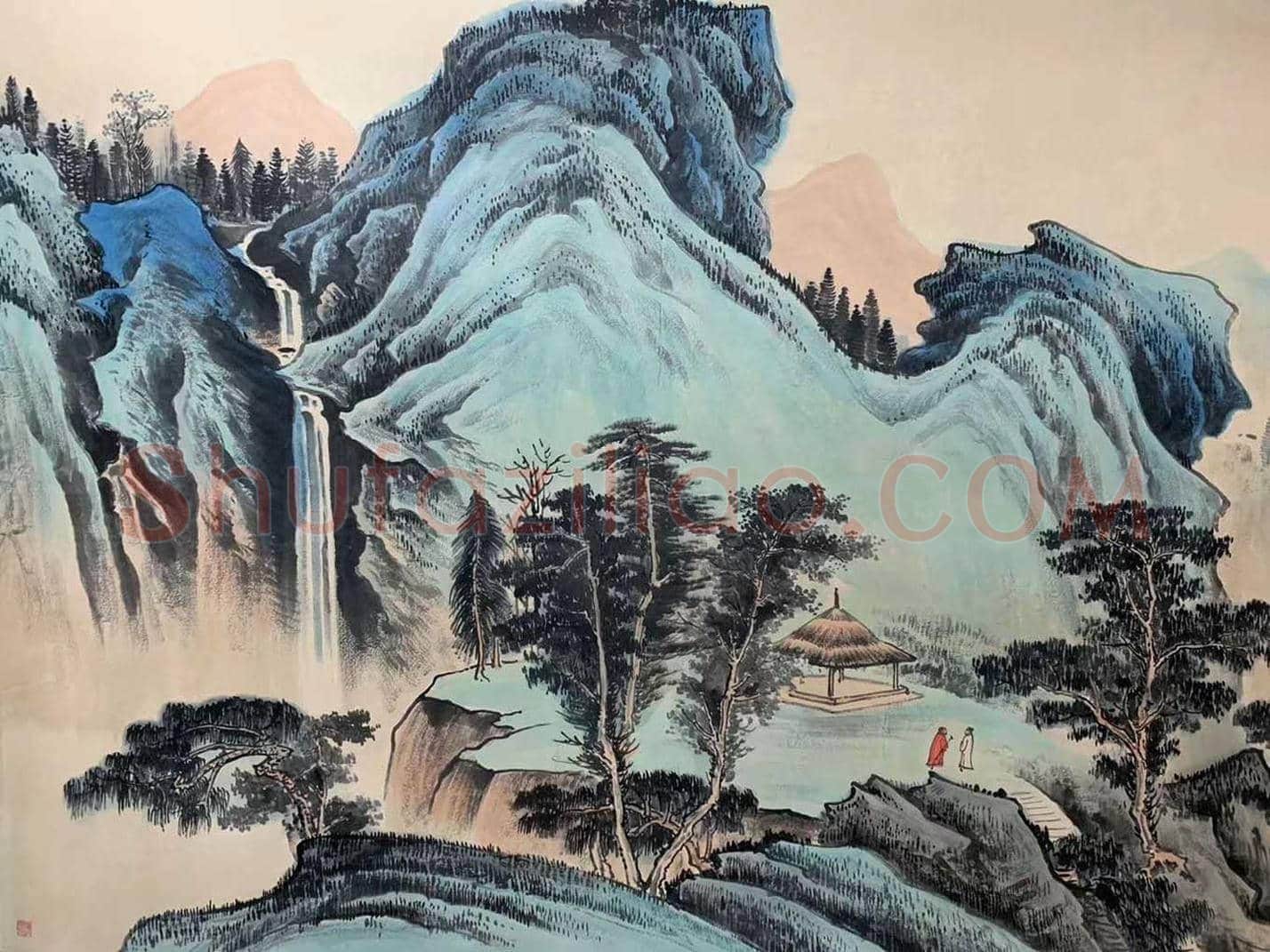 谢稚柳丈二巨制《岩树石泉图》，豪迈雄奇！ | 国画图片