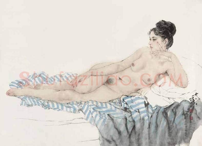 何家英绢本裸女画《幽谷仕女图》,有耐人寻味之美! | 国画图片