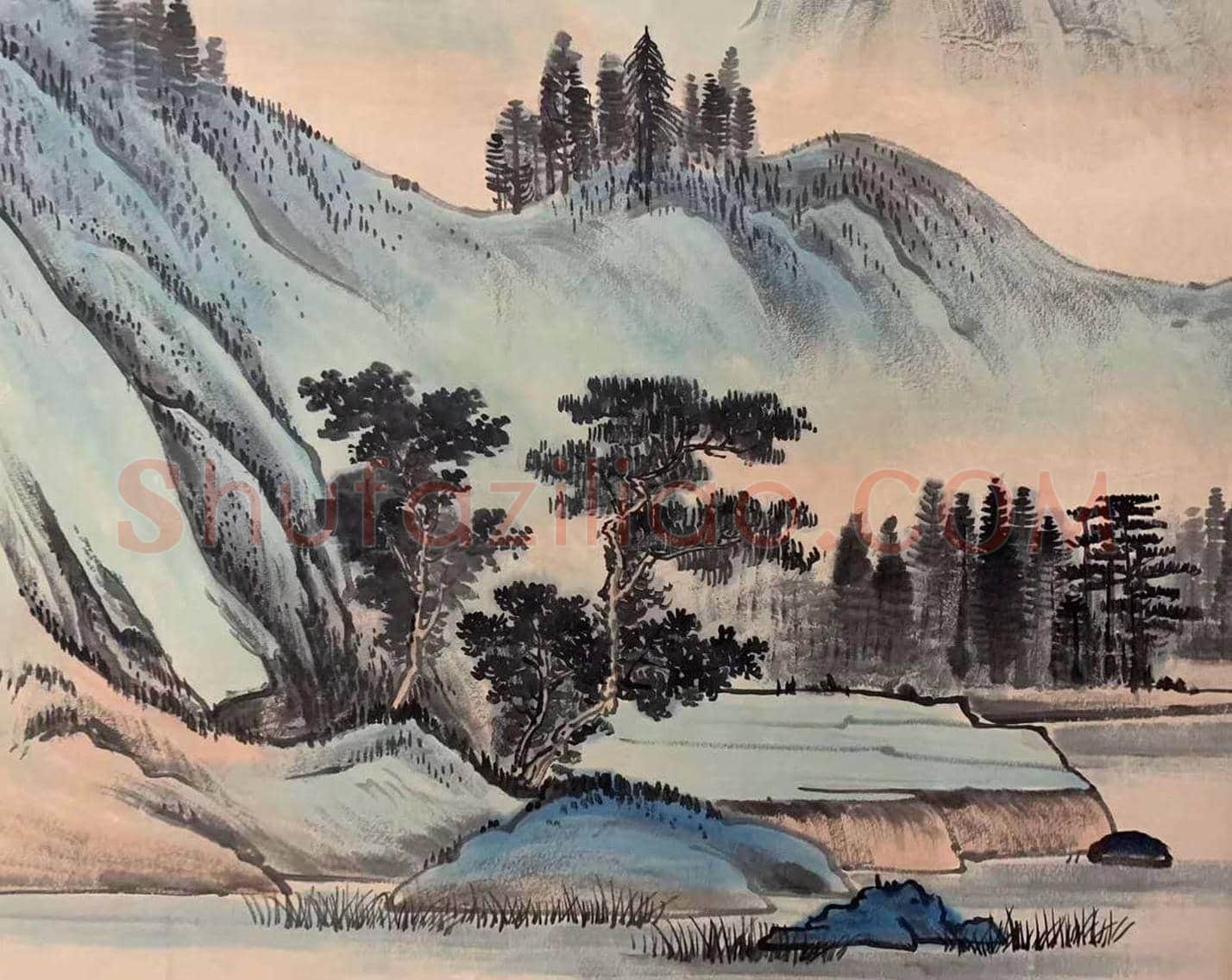 谢稚柳丈二巨制《岩树石泉图》，豪迈雄奇！ | 国画图片