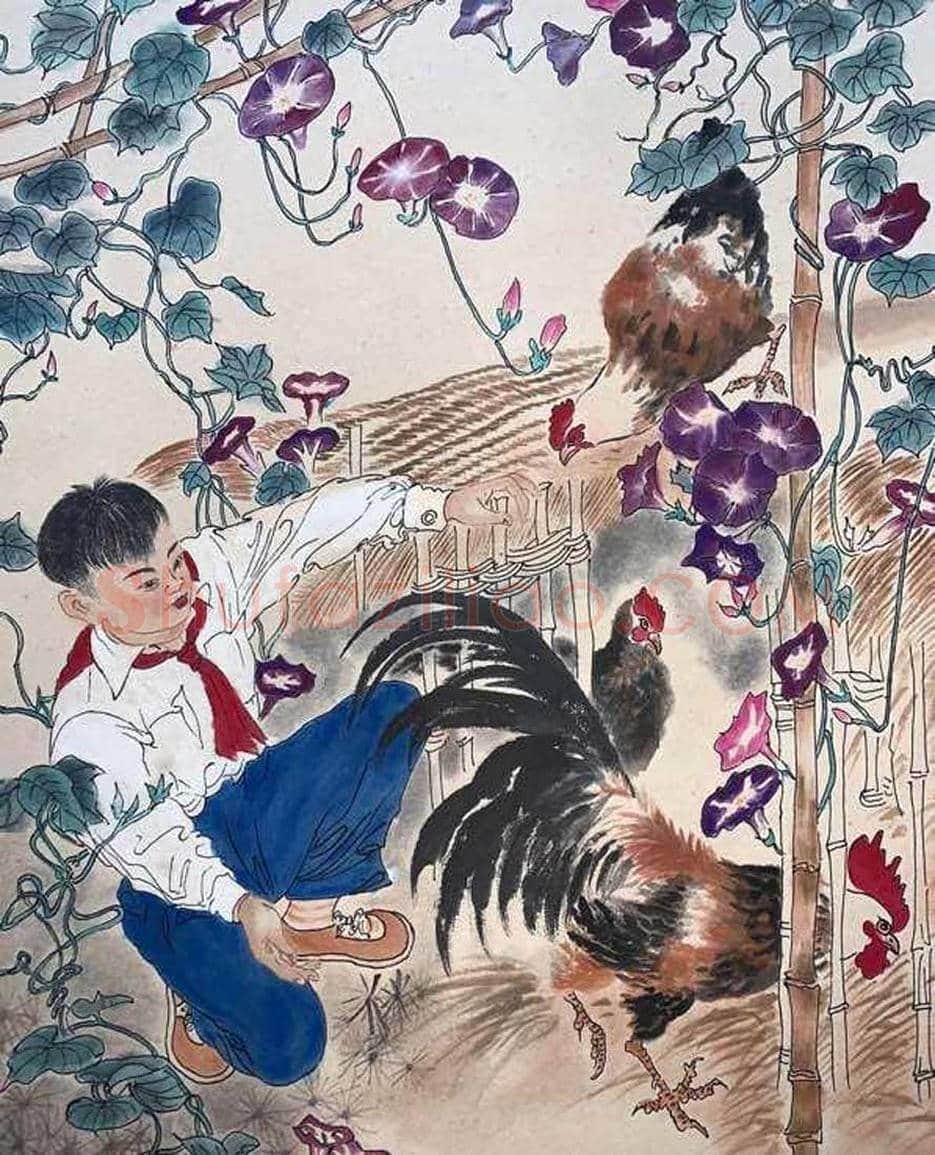 陆俨少人物画《少先队员》，珍品首现！ | 国画作品