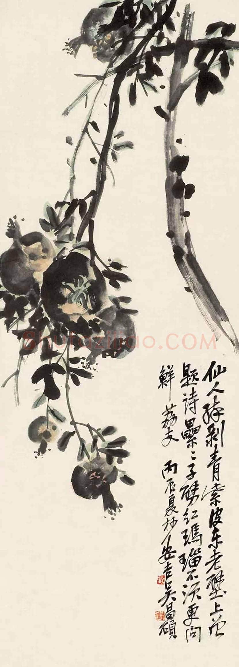 吴昌硕笔下的石榴图 | 书画资料