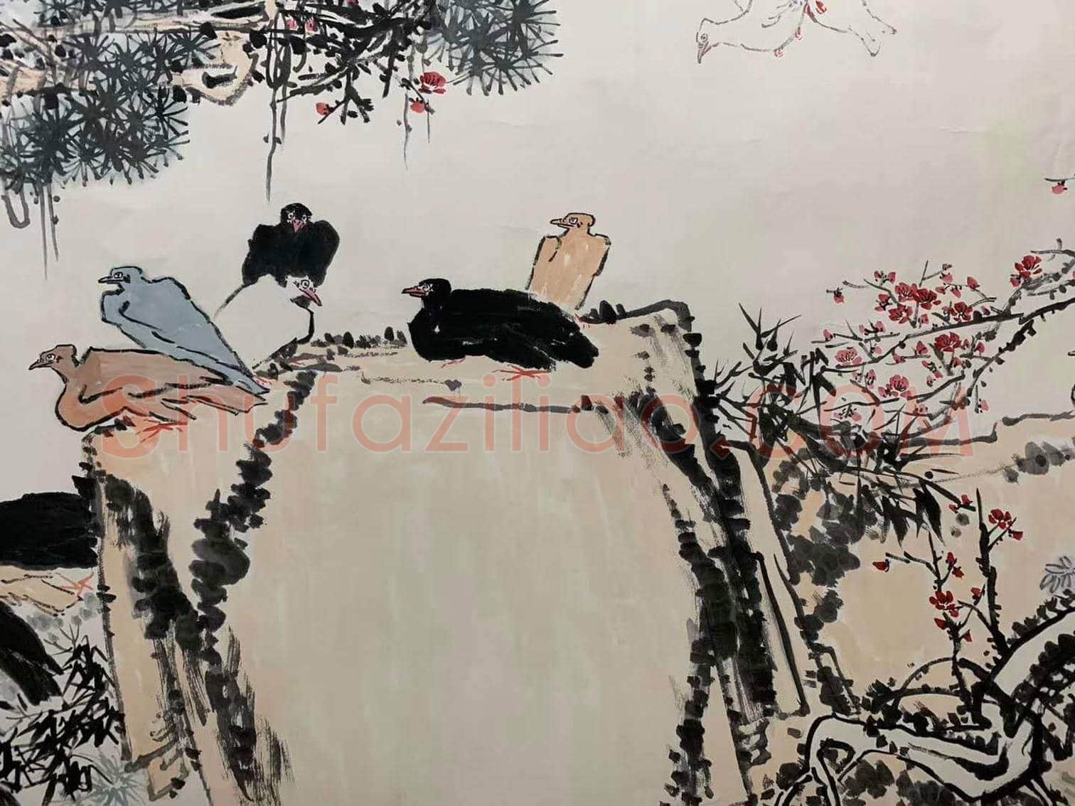 潘天寿《松梅群鸽图》，殿堂级巨制！ | 国画鉴赏