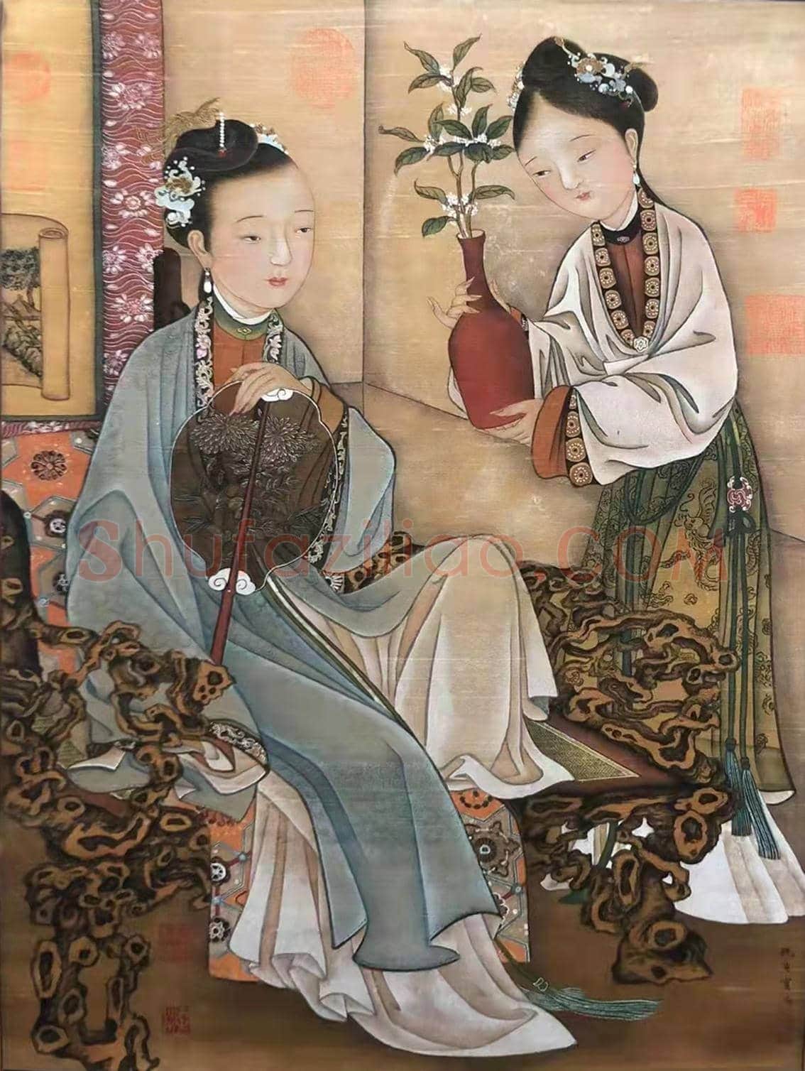 千秋佳人 富丽典雅——仇英《深闺瓶花图》 | 国画作品