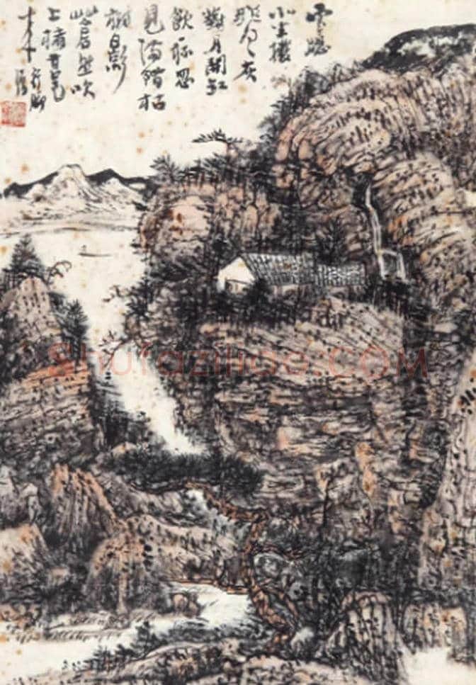 界画大师黄秋园作品《层岩古木》，晚年精品 | 国画欣赏