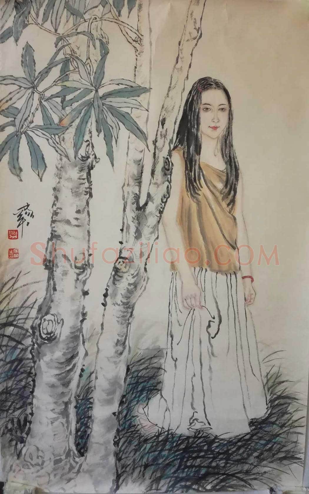 何家英写意水墨作品《梧桐少女》,收藏的又一亮点 | 国画欣赏