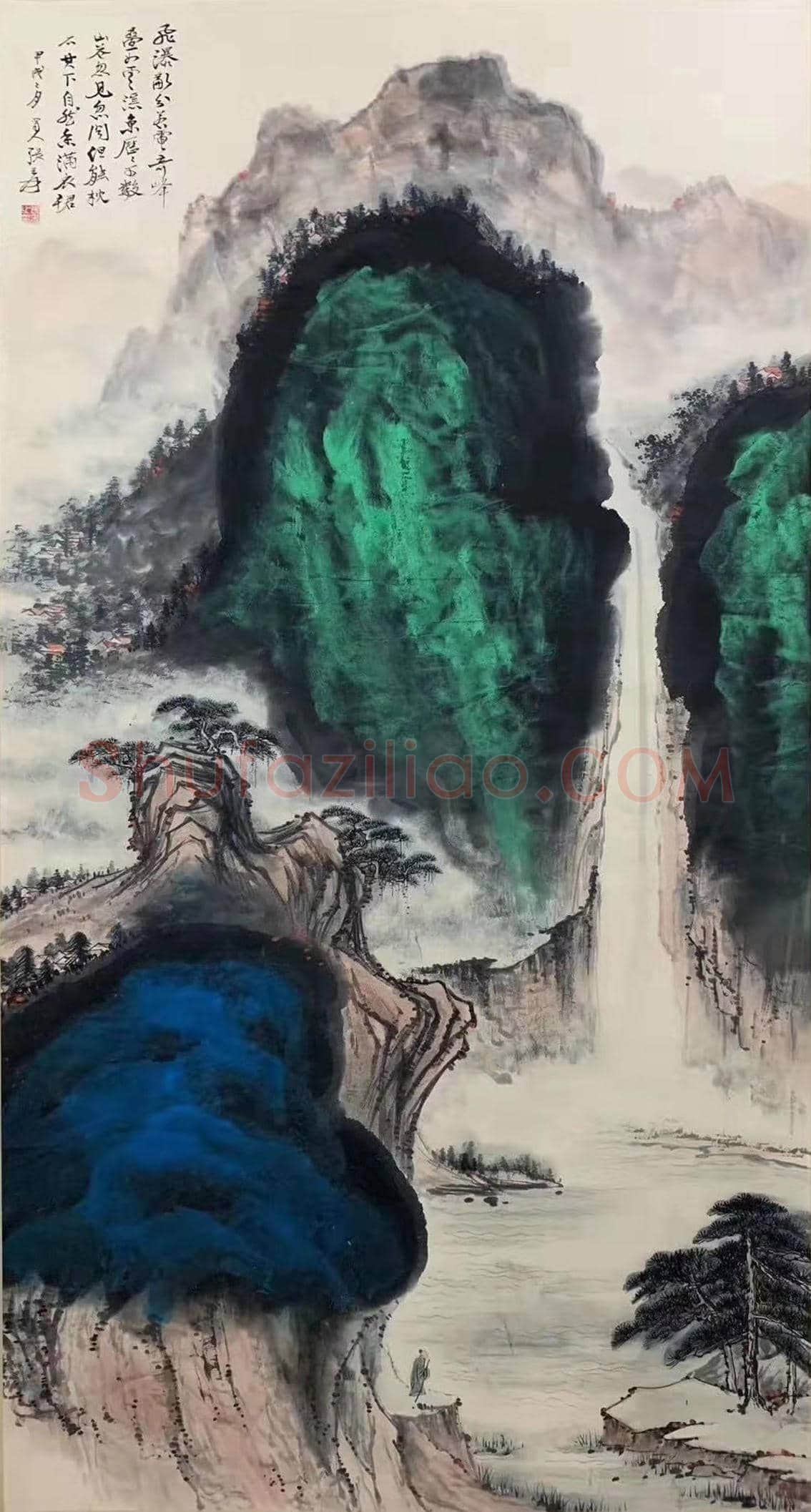 墨彩交融 纤毫毕现——张大千《匡庐观瀑图》 | 国画赏析