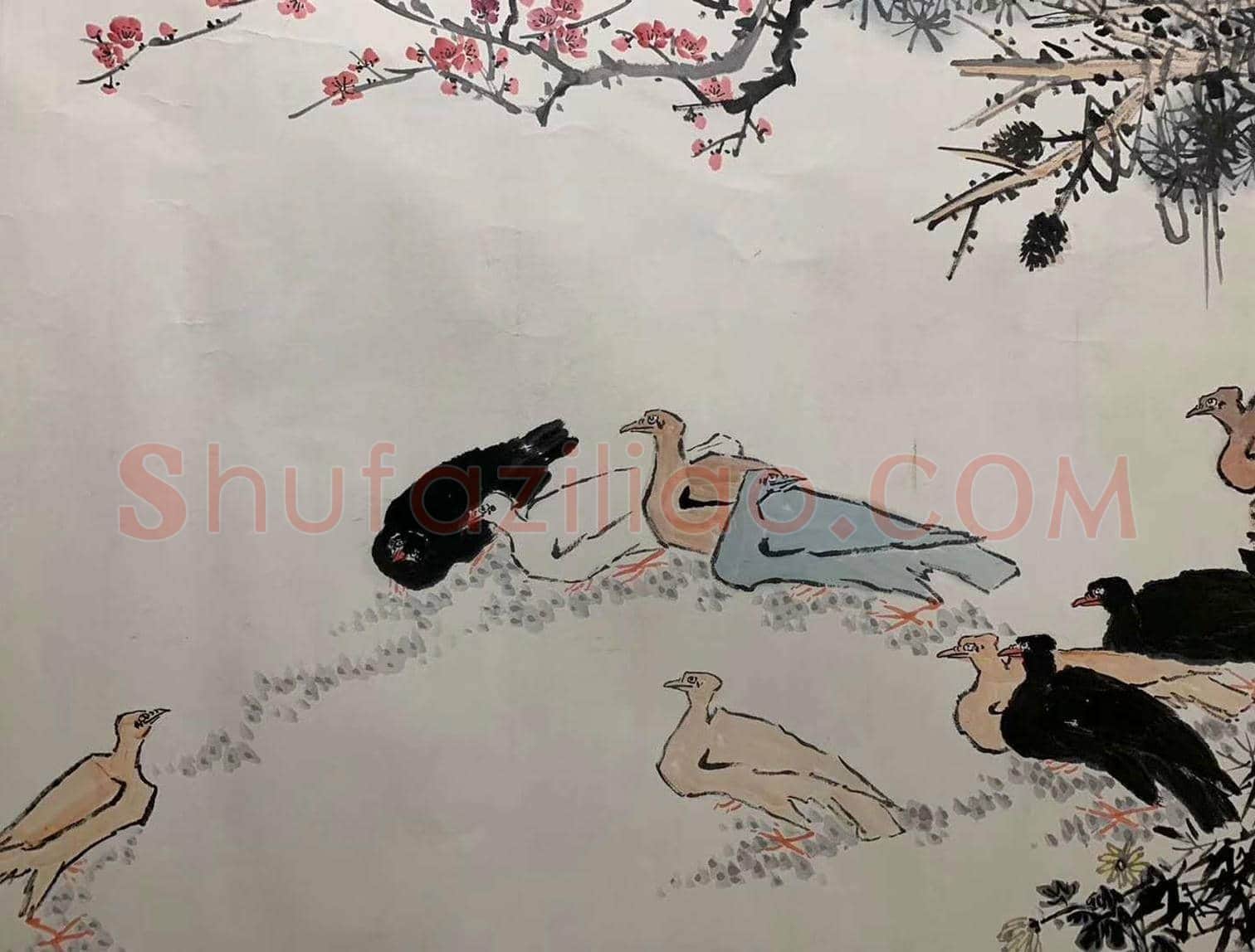 潘天寿《松梅群鸽图》，殿堂级巨制！ | 国画鉴赏