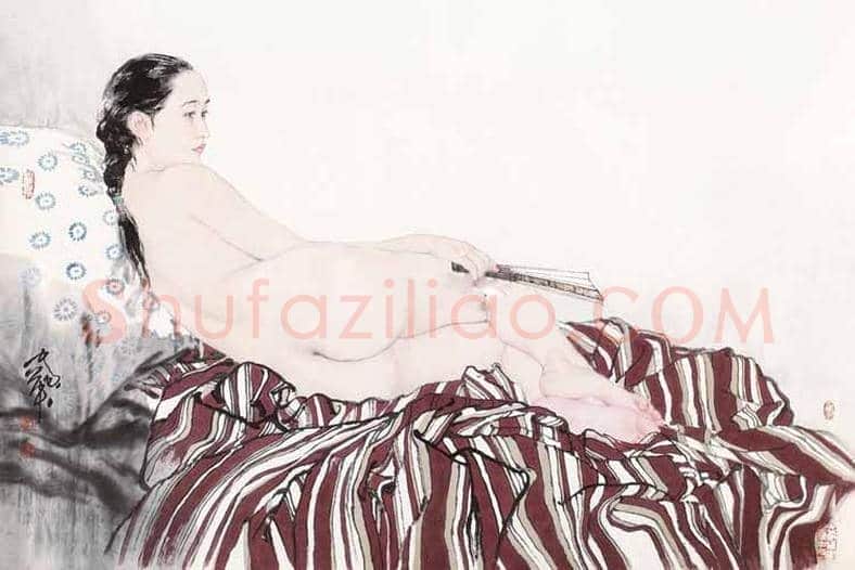 何家英绢本裸女画《幽谷仕女图》,有耐人寻味之美! | 国画图片
