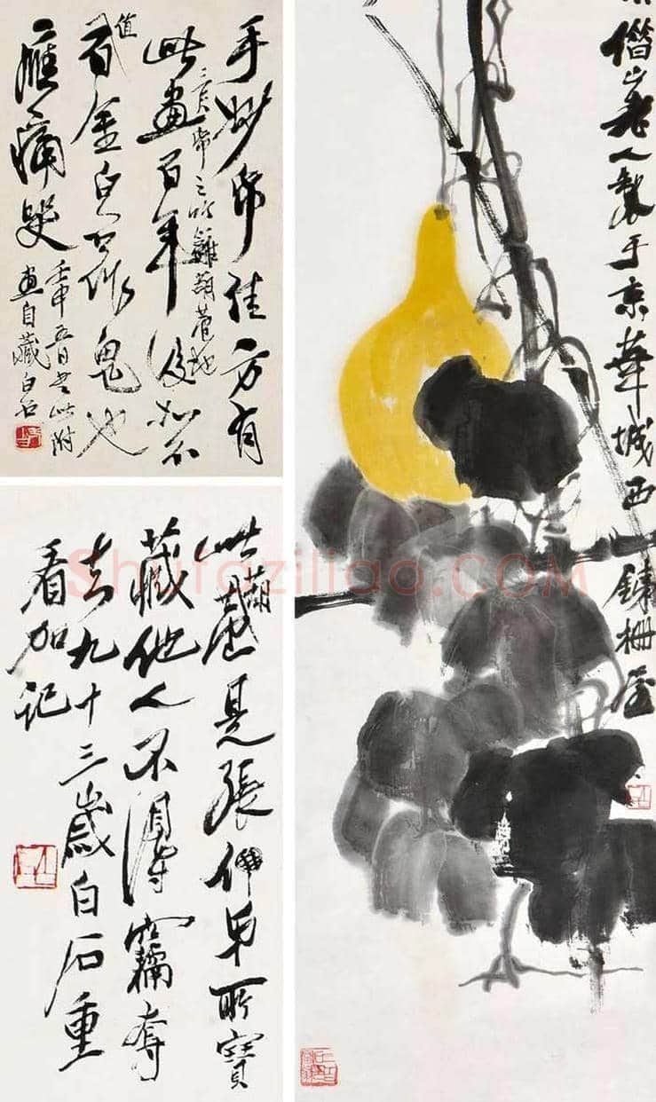 齐白石《葫芦图》，象牙轴头 | 国画作品