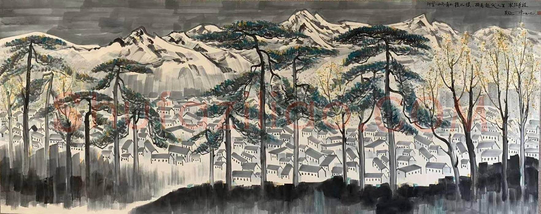 吴冠中丈二巨制《仰望与横看》，银灰色时期巅峰之作 | 国画图片