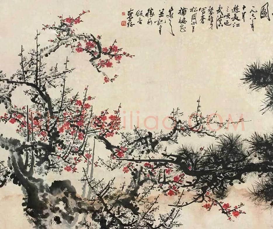 岭南双雄丨关山月黎雄才合作作品《松梅图》欣赏 | 书画讲解