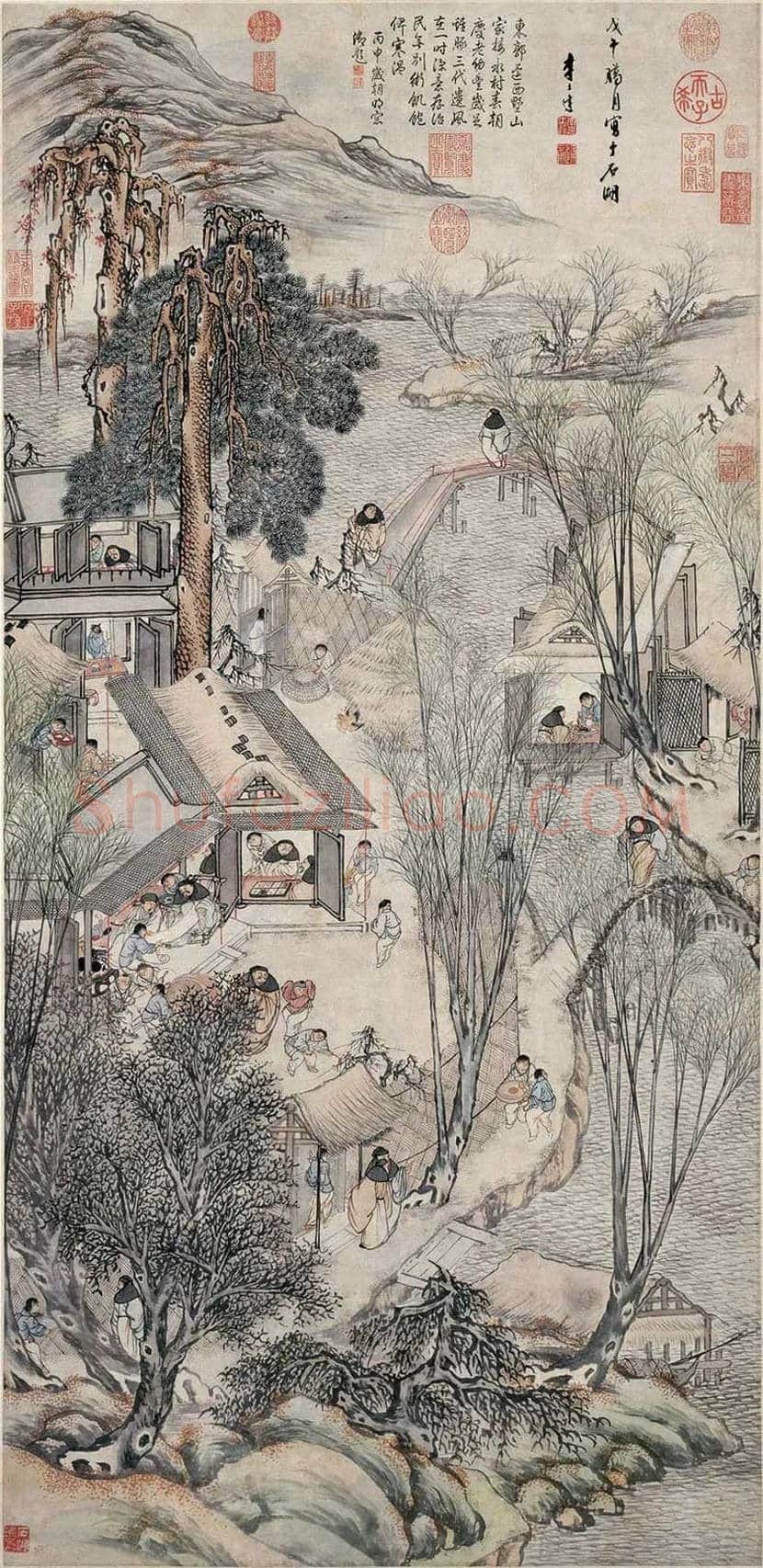 李士达作品《岁朝村庆图》欣赏 | 书画知识