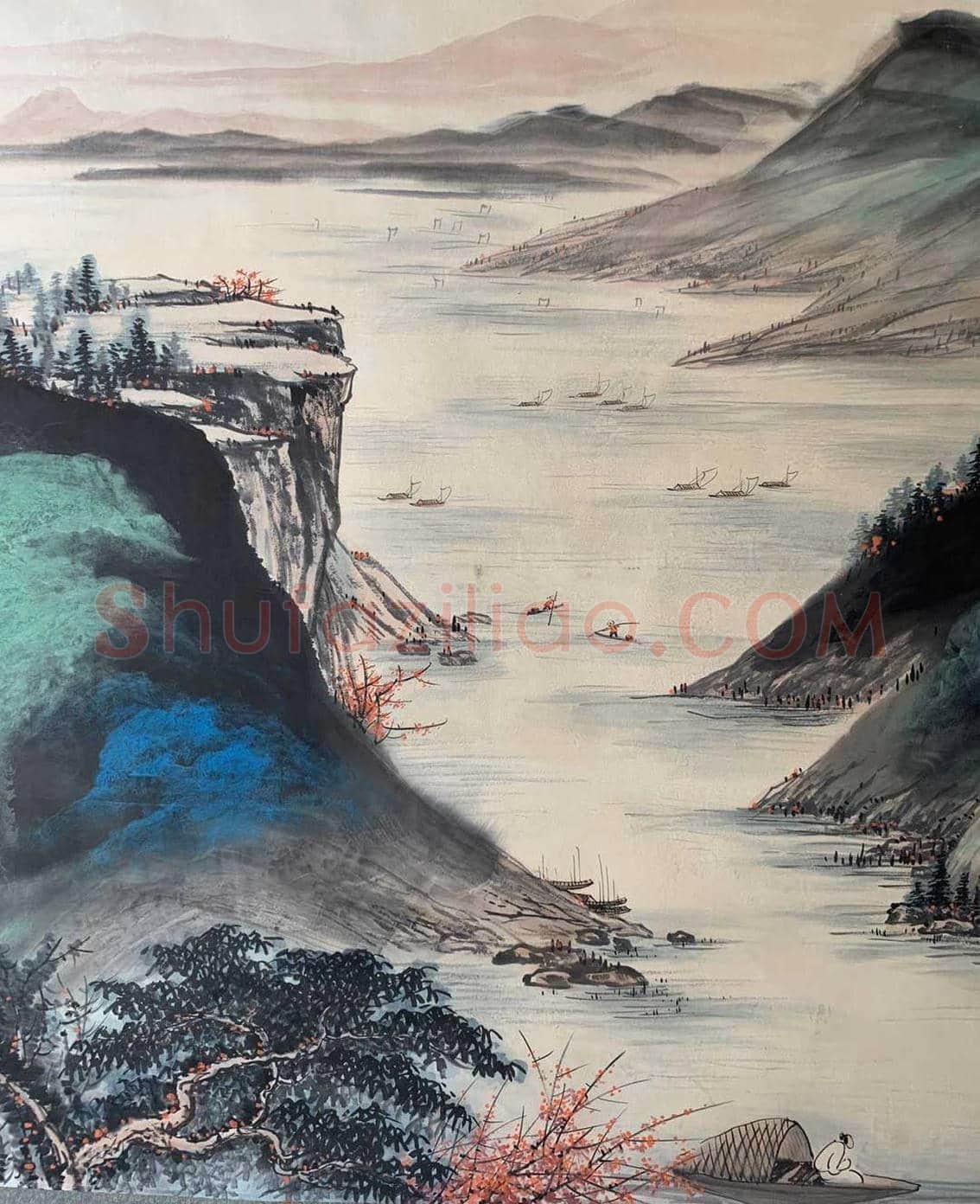 张大千丈六泼彩巨制《江静潮平图》，问鼎之作 | 国画作品