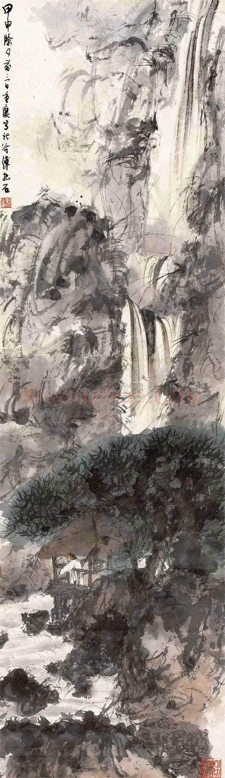 馆级藏品丨傅抱石《 高士观瀑图》 极具金刚风韵 | 国画赏析