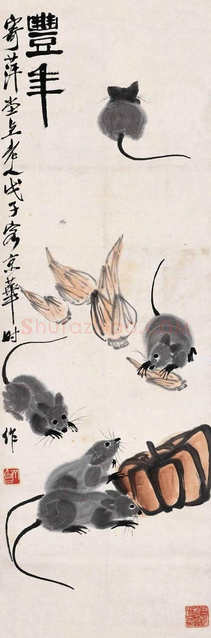 齐白石画笔下的烛台鼠戏 | 书画资料