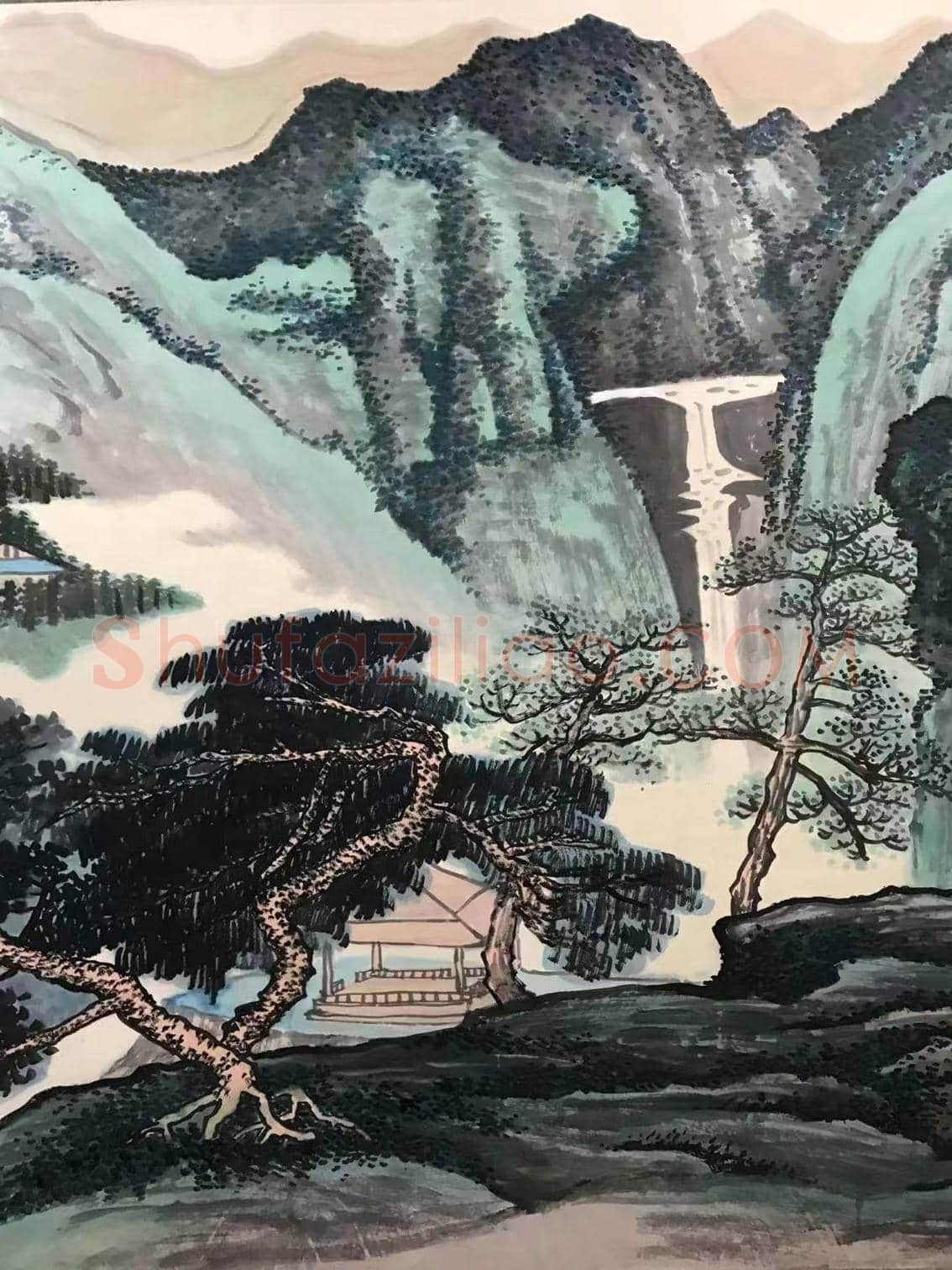 谢稚柳丈二巨制《松瀑亭子》，扛鼎之作！ | 国画图片
