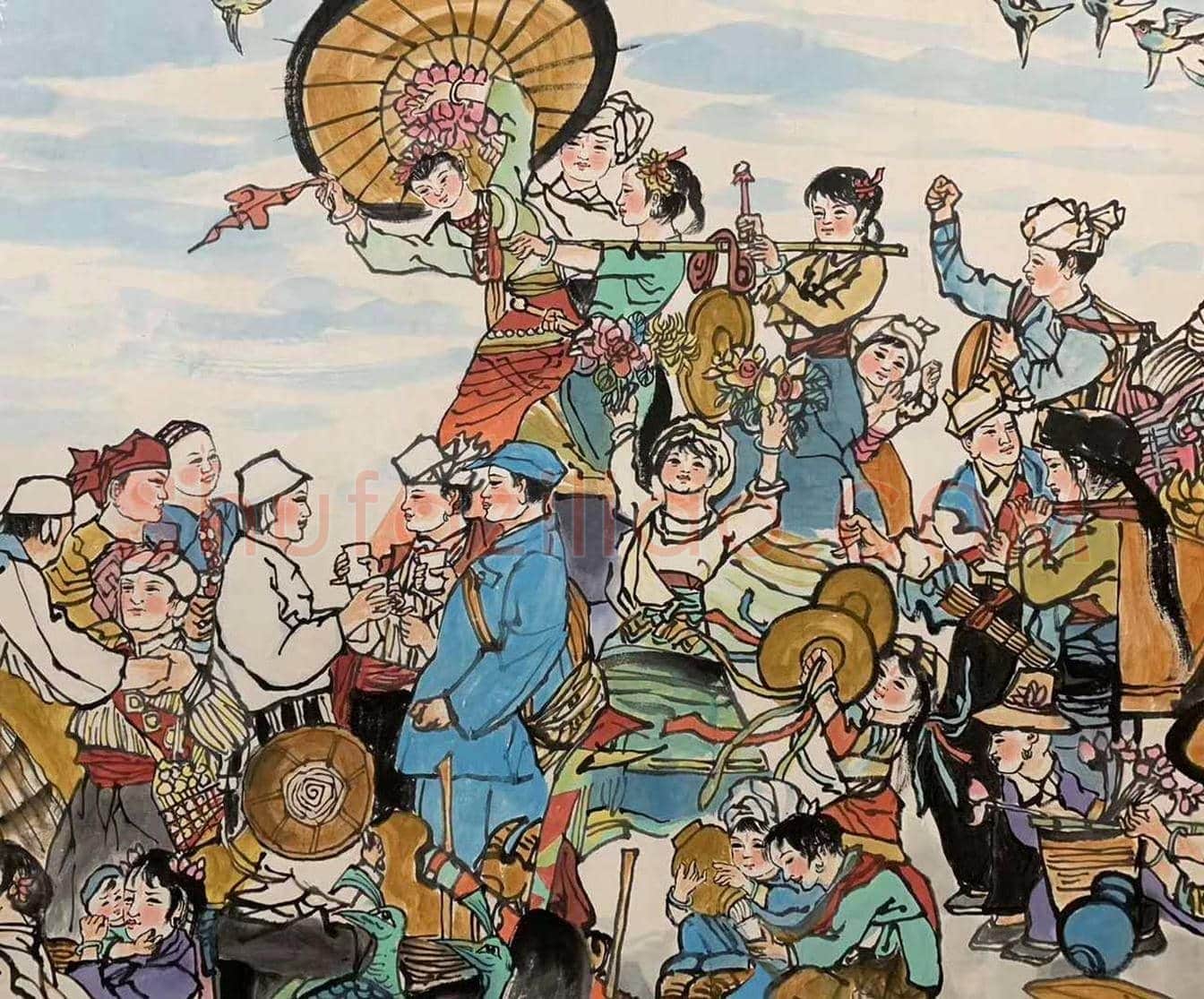 程十发人物画《欢庆图》,丈二巨作 | 国画鉴赏