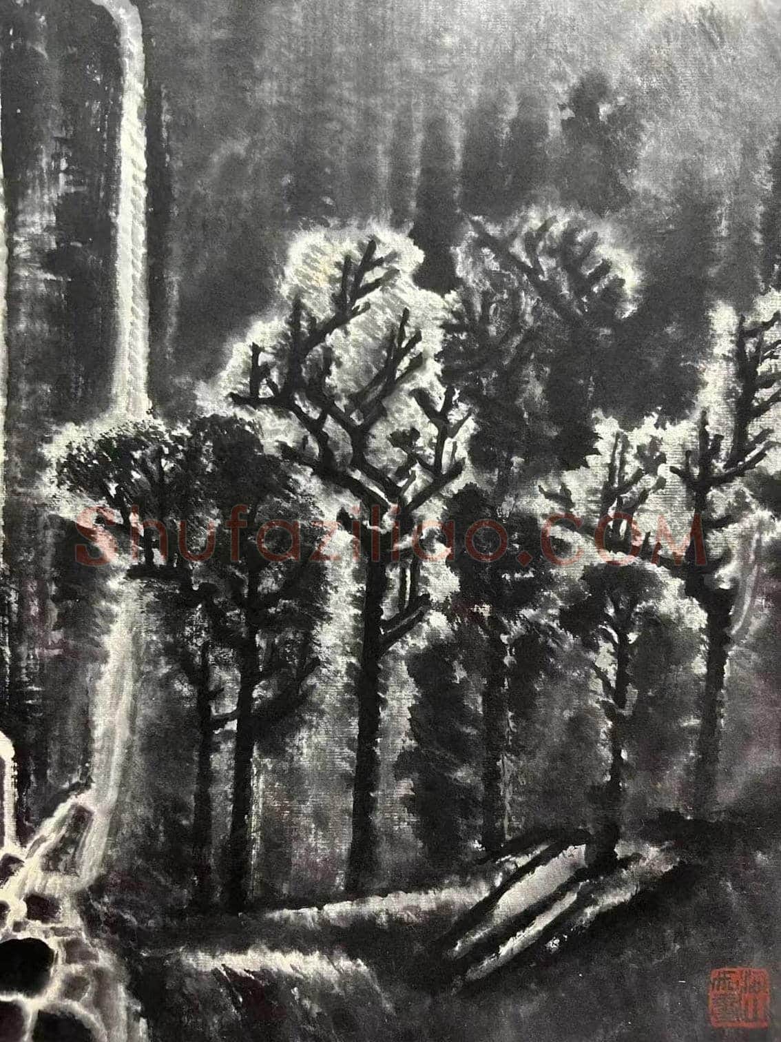 李可染作品《雨余树色润》,书画双绝! | 国画图片