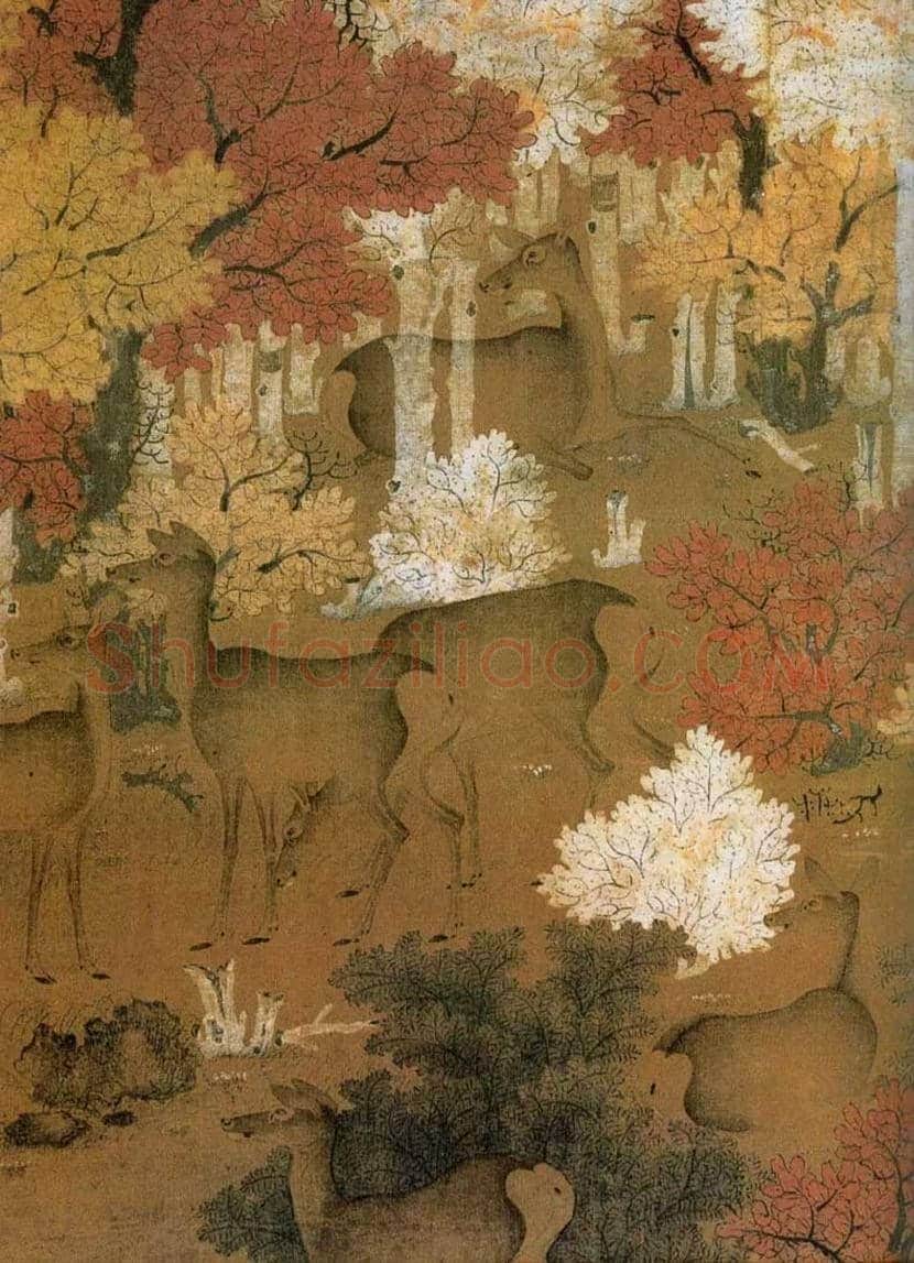 辽画经典《秋林群鹿图》和《丹枫呦鹿图》，绚烂之极 | 书画文摘