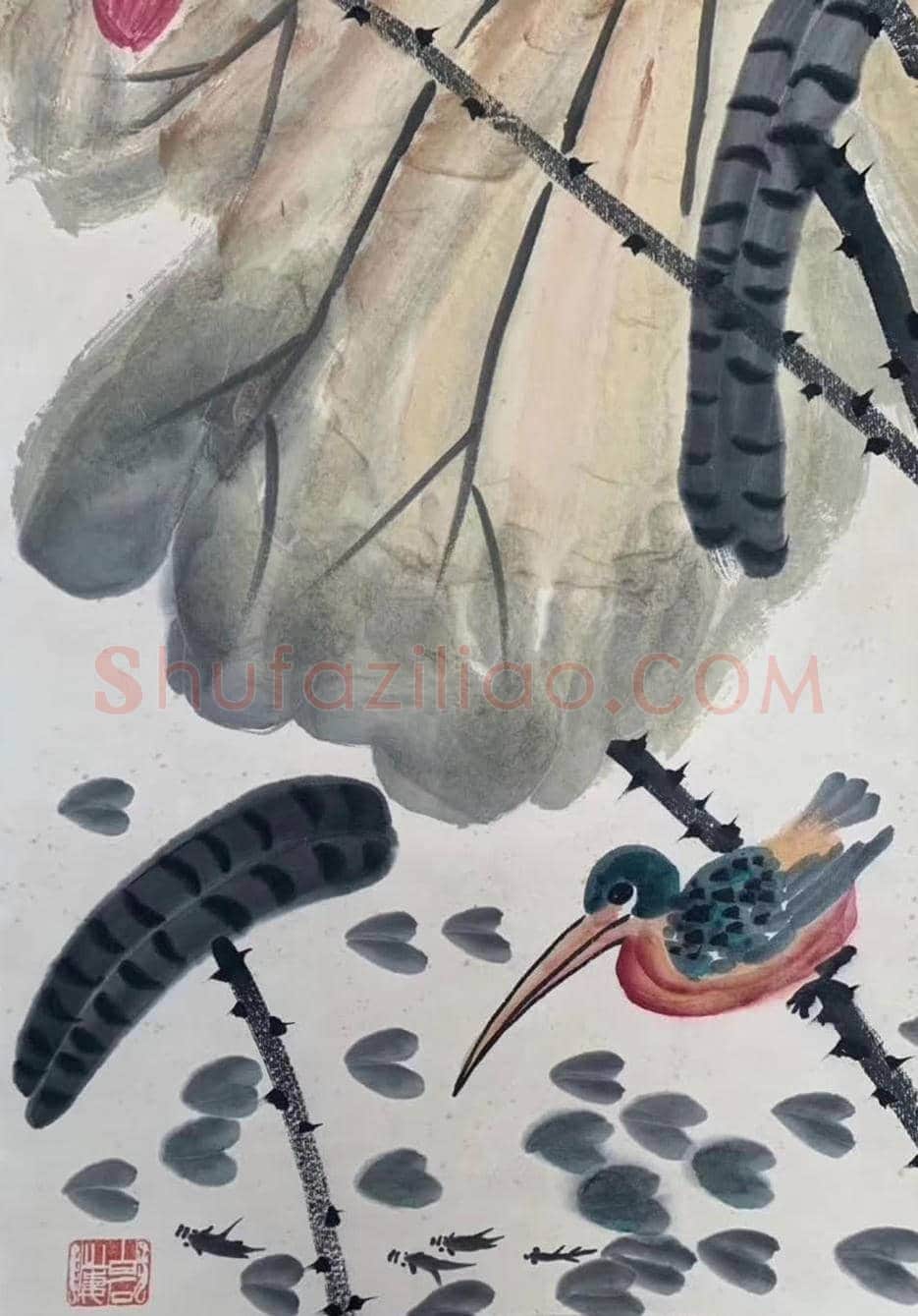 齐白石《红荷翠鸟图》，精品佳构 | 国画作品