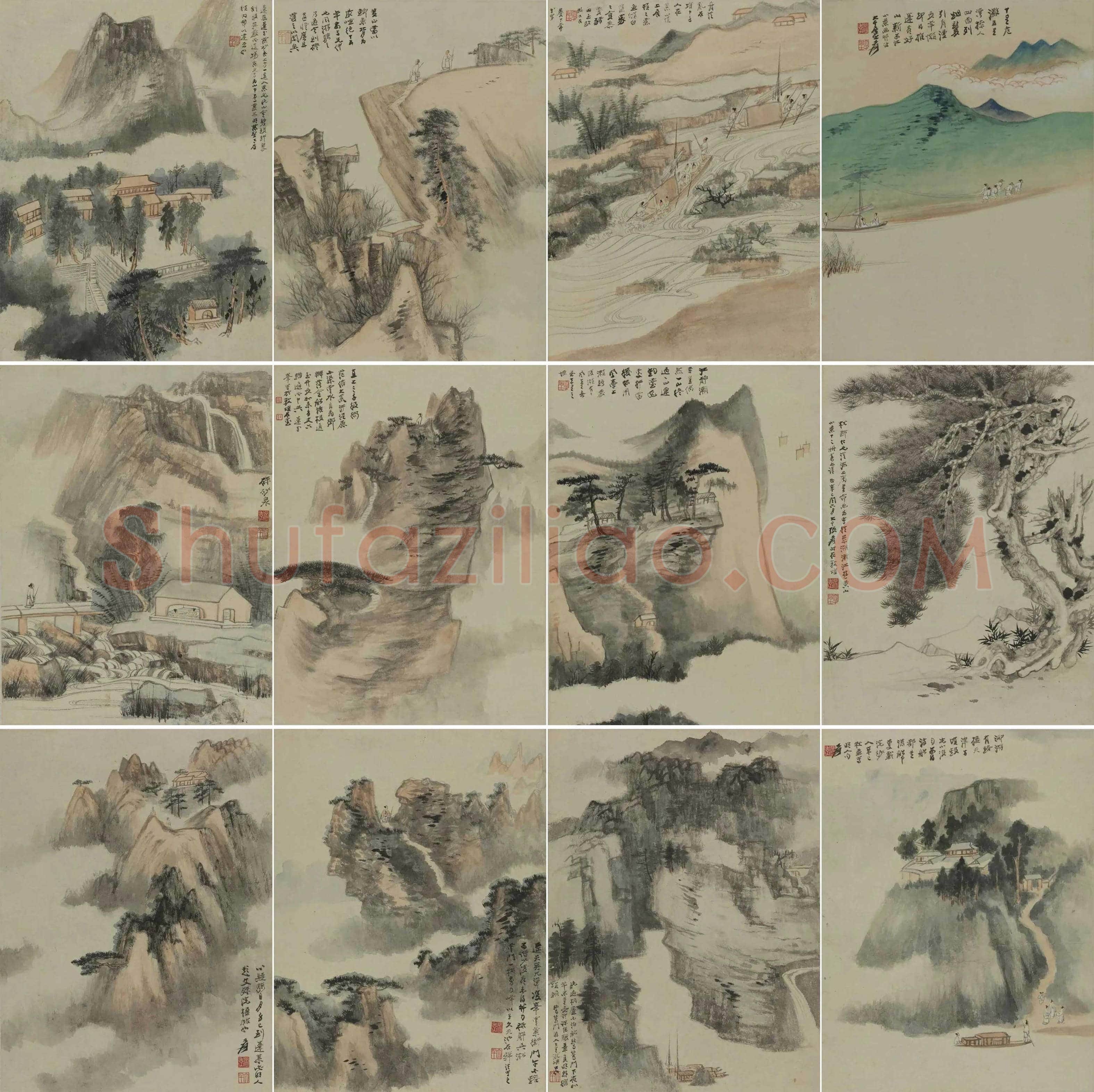 钱镜塘旧藏——张大千《山水十四胜景》册 | 国画赏析