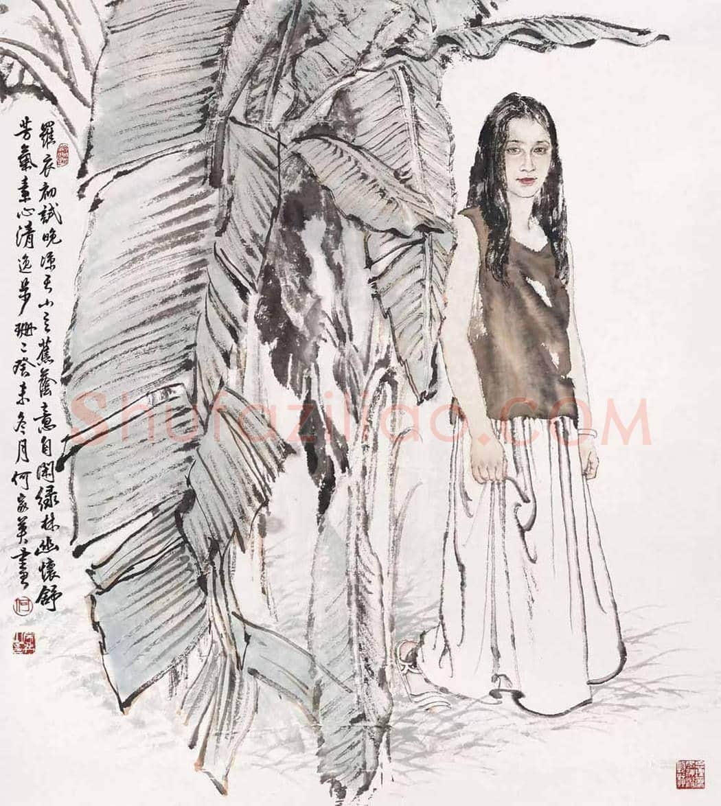 何家英写意水墨作品《梧桐少女》,收藏的又一亮点 | 国画欣赏