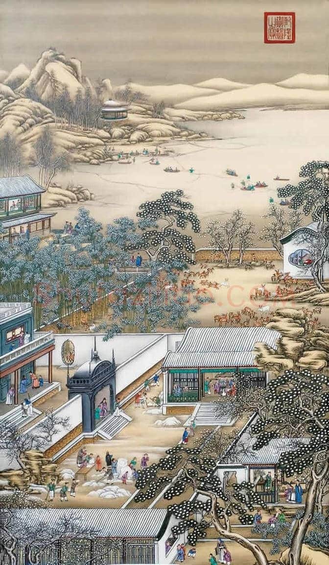 郎世宁《雍正十二月圆明园行乐图》【亿元精品】 | 书画百科